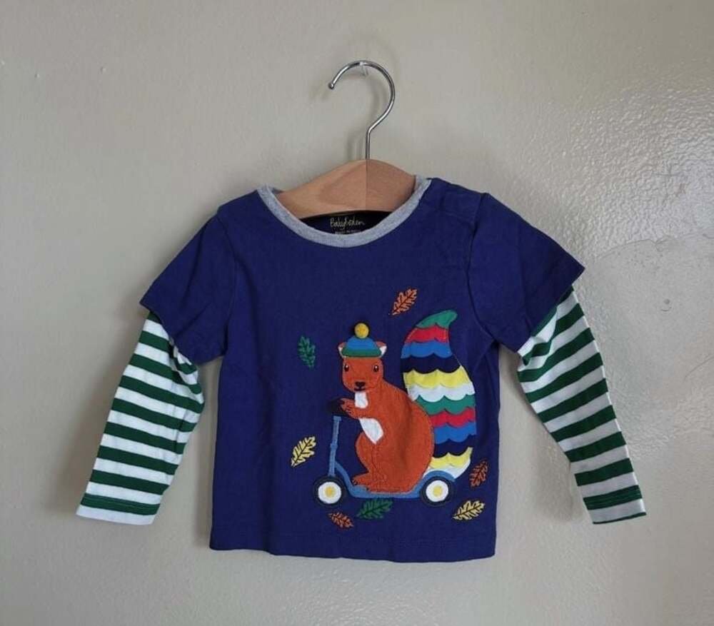 Mini Boden Baby Squirrel on Scooter Layered Long Sleeve T-Shirt 9-12M